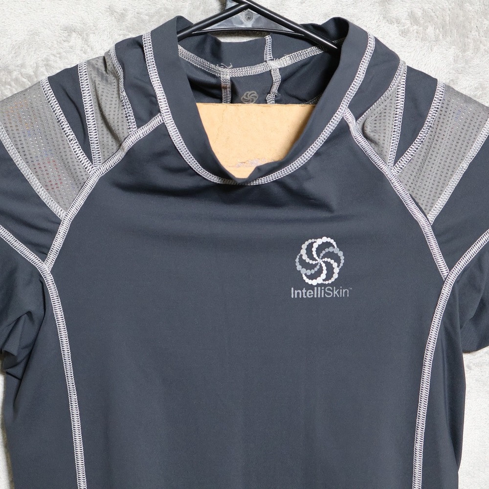 IntelliSkin Shirt Mens Medium Black Gray Posture Compression Short Sleeve Top